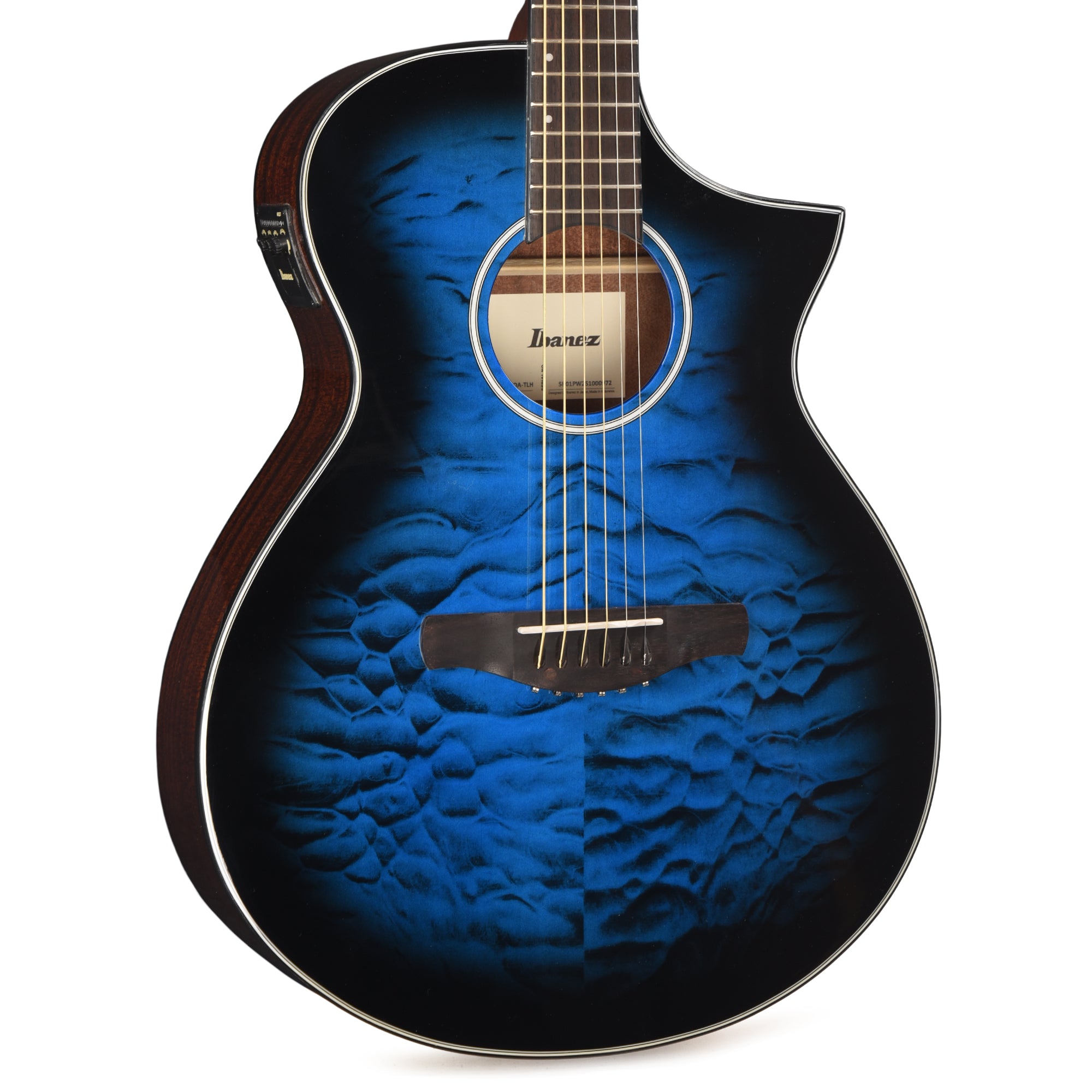 Ibanez AEWC16QATLH AEWC Acoustic-Electric Guitar Transparent Blue Sunburst High Gloss Acoustic Guitars