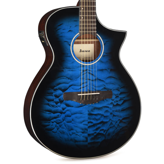 Ibanez AEWC16QATLH AEWC Acoustic-Electric Guitar Transparent Blue Sunburst High Gloss Acoustic Guitars
