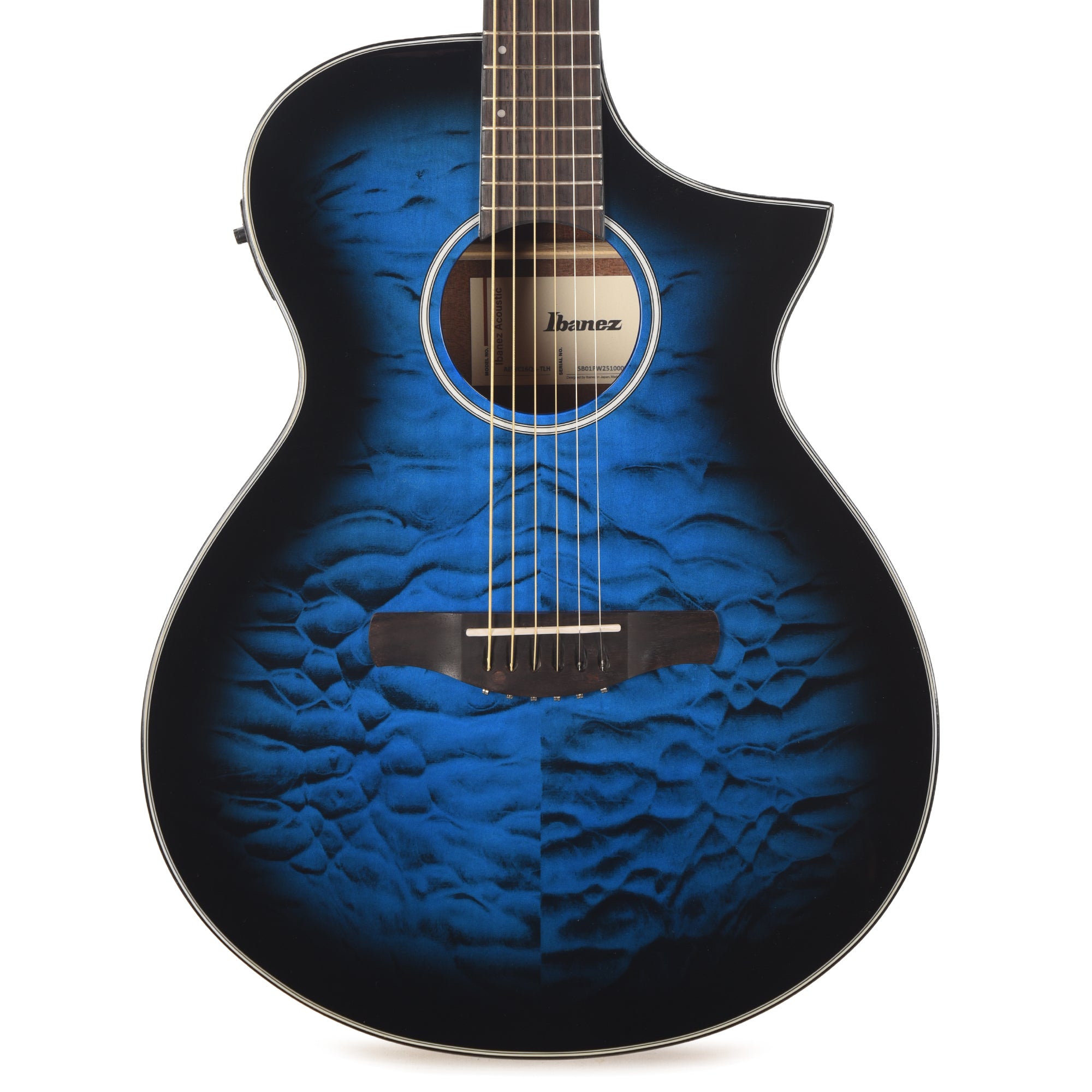 Ibanez AEWC16QATLH AEWC Acoustic-Electric Guitar Transparent Blue Sunburst High Gloss Acoustic Guitars