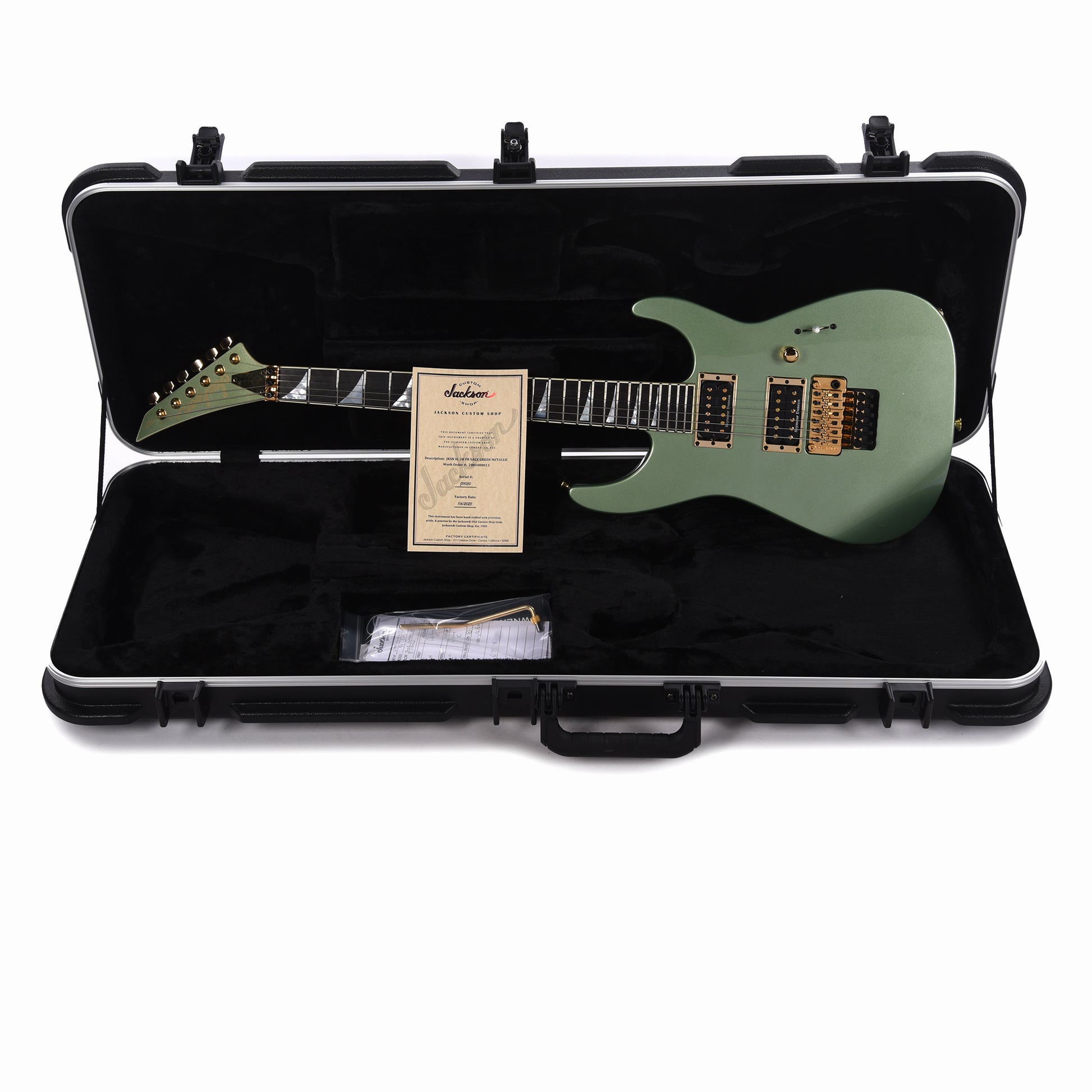 Jackson Custom Shop Soloist 2H FR Sage Green Metallic Electric Guitars / Solid Body