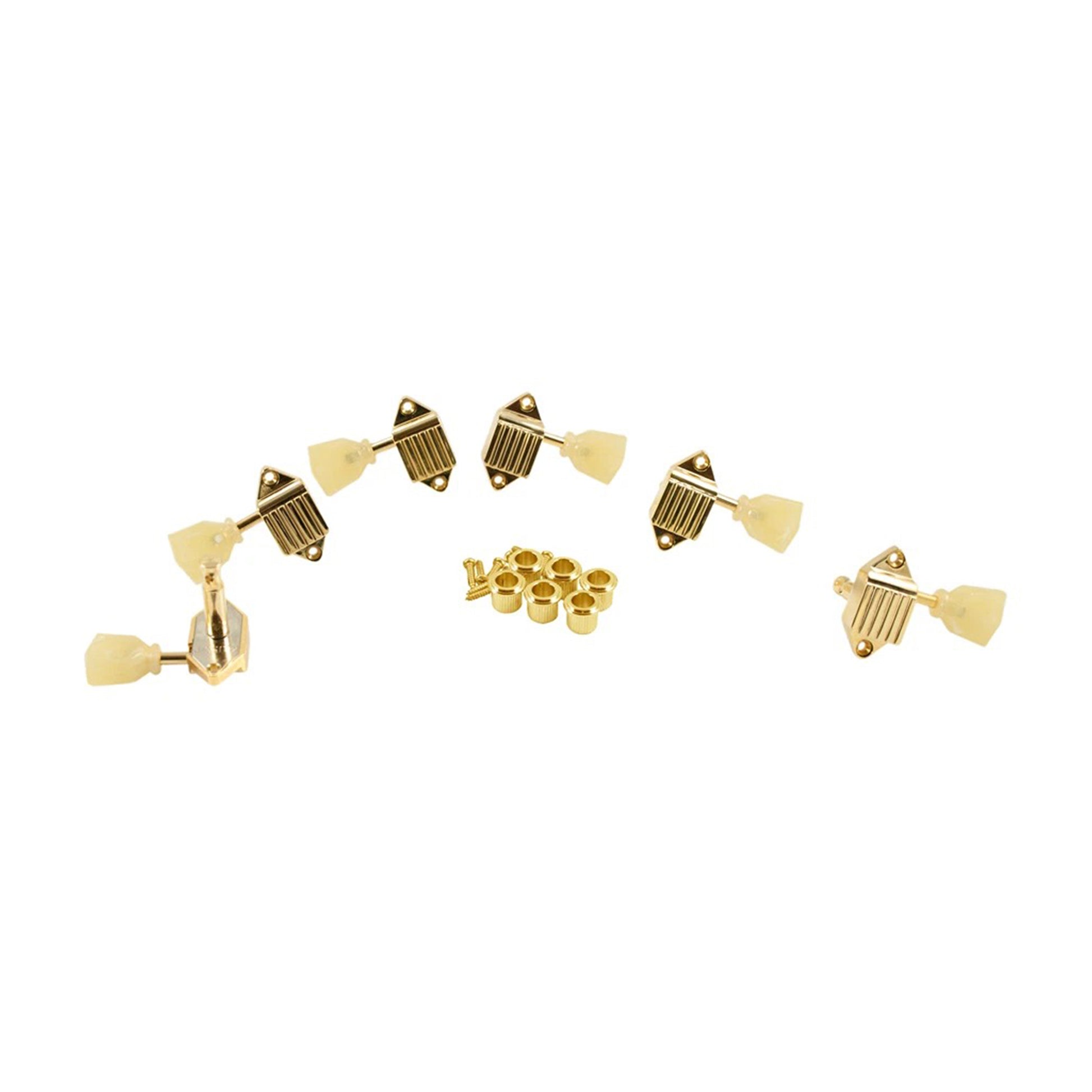 Kluson Waffleback 3+3 Tuning Machines Pearloid Keystone Button Gold Parts / Tuning Heads