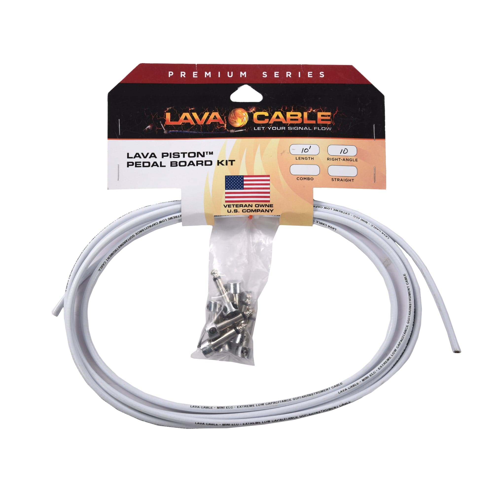 Lava Piston Solder-Free Pedalboard Kit White w/10' Cable & 10 Angle Plugs