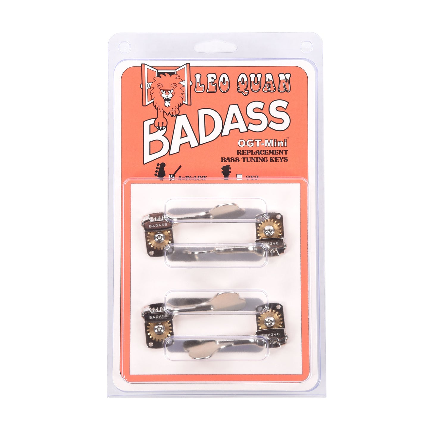 Leon Quan Badass OGT Mini Bass Keys Open Gear Large Post 4-In-Line Set Nickel Parts / Tuning Heads