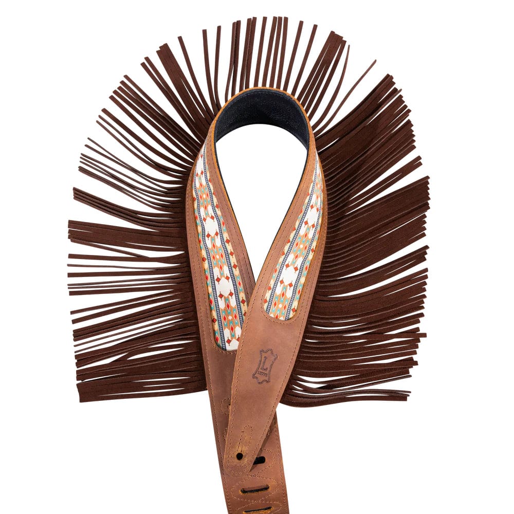 Levy's 2.5" Crazy Horse Leather Guitar Strap Brown w/Fringe Detail and Western Print Accessories / Straps