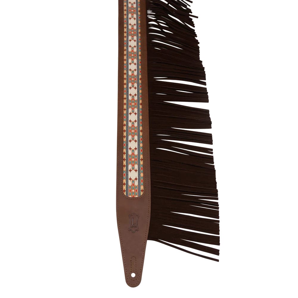 Levy's 2.5" Crazy Horse Leather Guitar Strap Brown w/Fringe Detail and Western Print Accessories / Straps