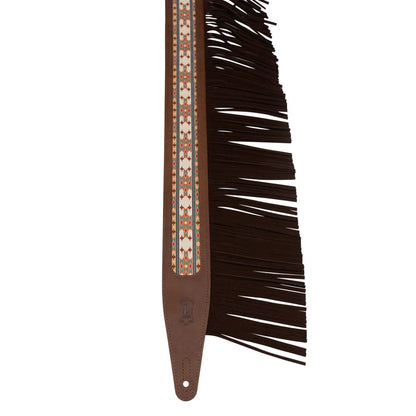 Levy's 2.5" Crazy Horse Leather Guitar Strap Brown w/Fringe Detail and Western Print Accessories / Straps