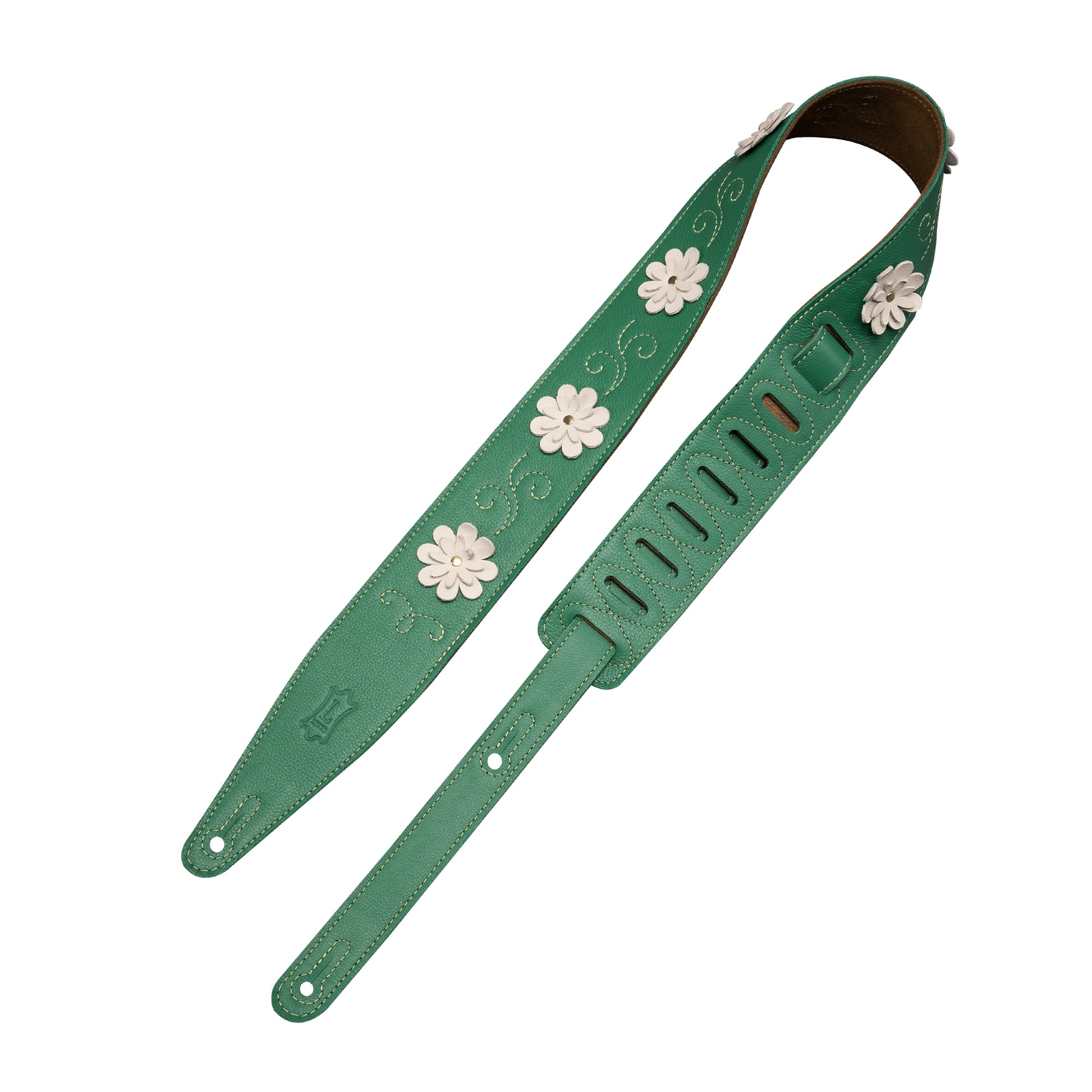 Levy's In Bloom Series 2.5" Daisy Chain Green Leather Strap with Flower Appliques Accessories / Straps