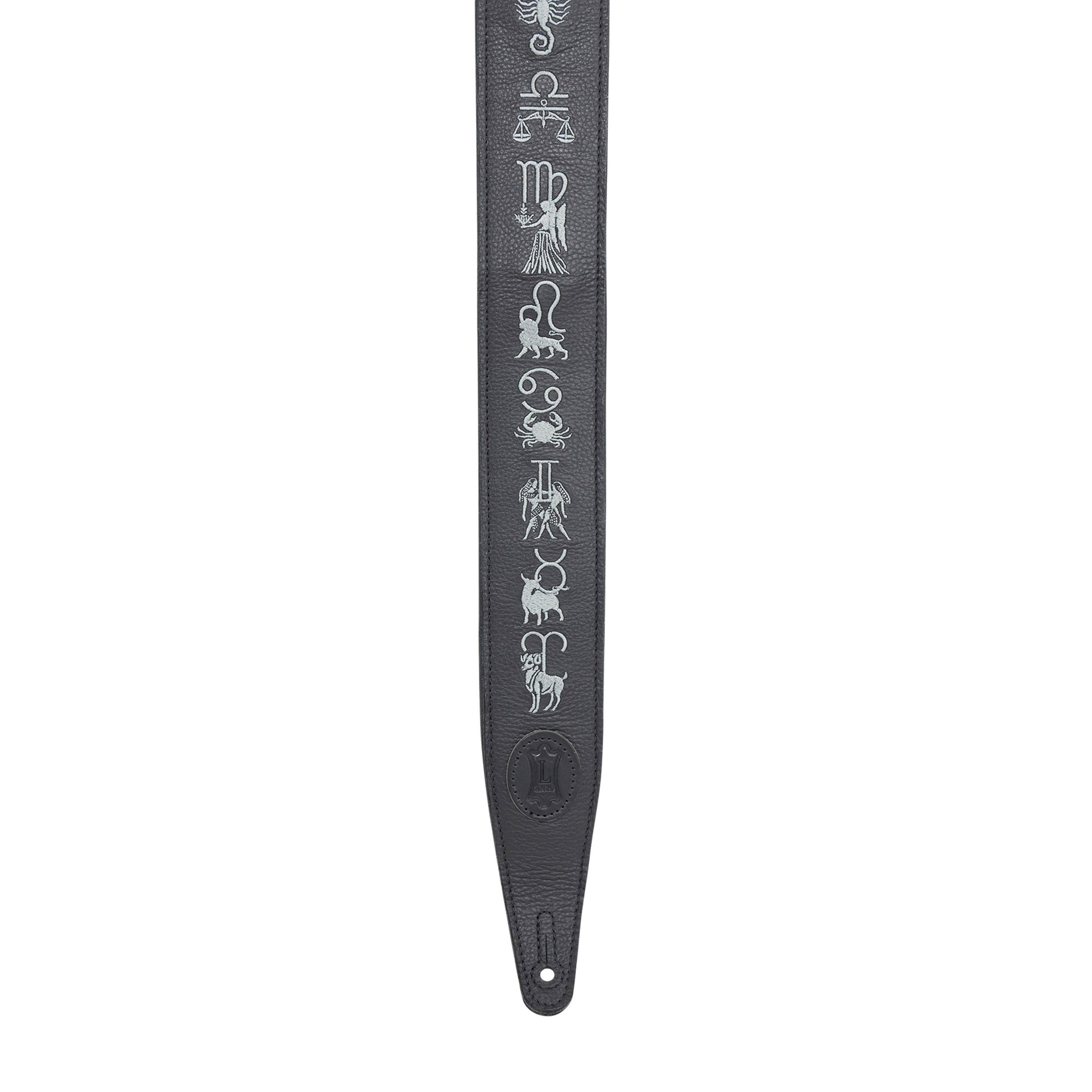 Levy's 2.5" Garment Leather Guitar Strap Black w/Embroidered Zodiac Signs Straps