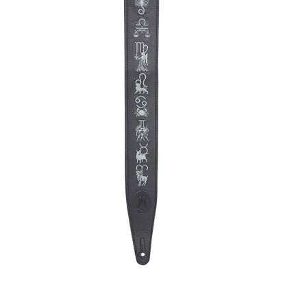 Levy's 2.5" Garment Leather Guitar Strap Black w/Embroidered Zodiac Signs Straps