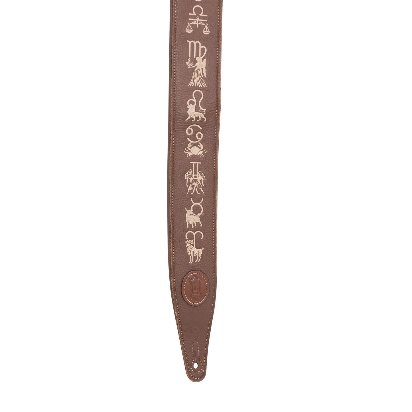 Levy's 2.5" Garment Leather Guitar Strap Brown w/Embroidered Zodiac Signs Straps