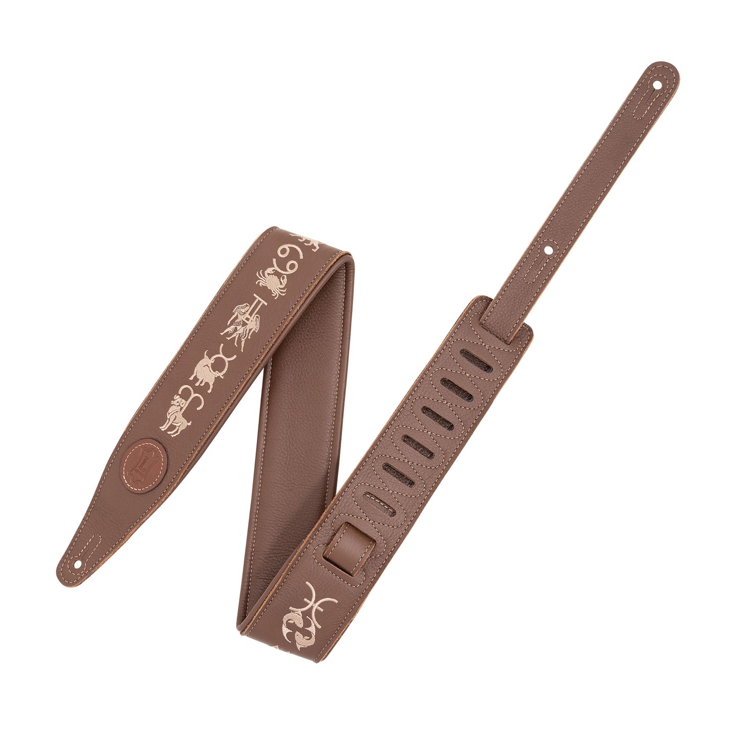 Levy's 2.5" Garment Leather Guitar Strap Brown w/Embroidered Zodiac Signs Straps