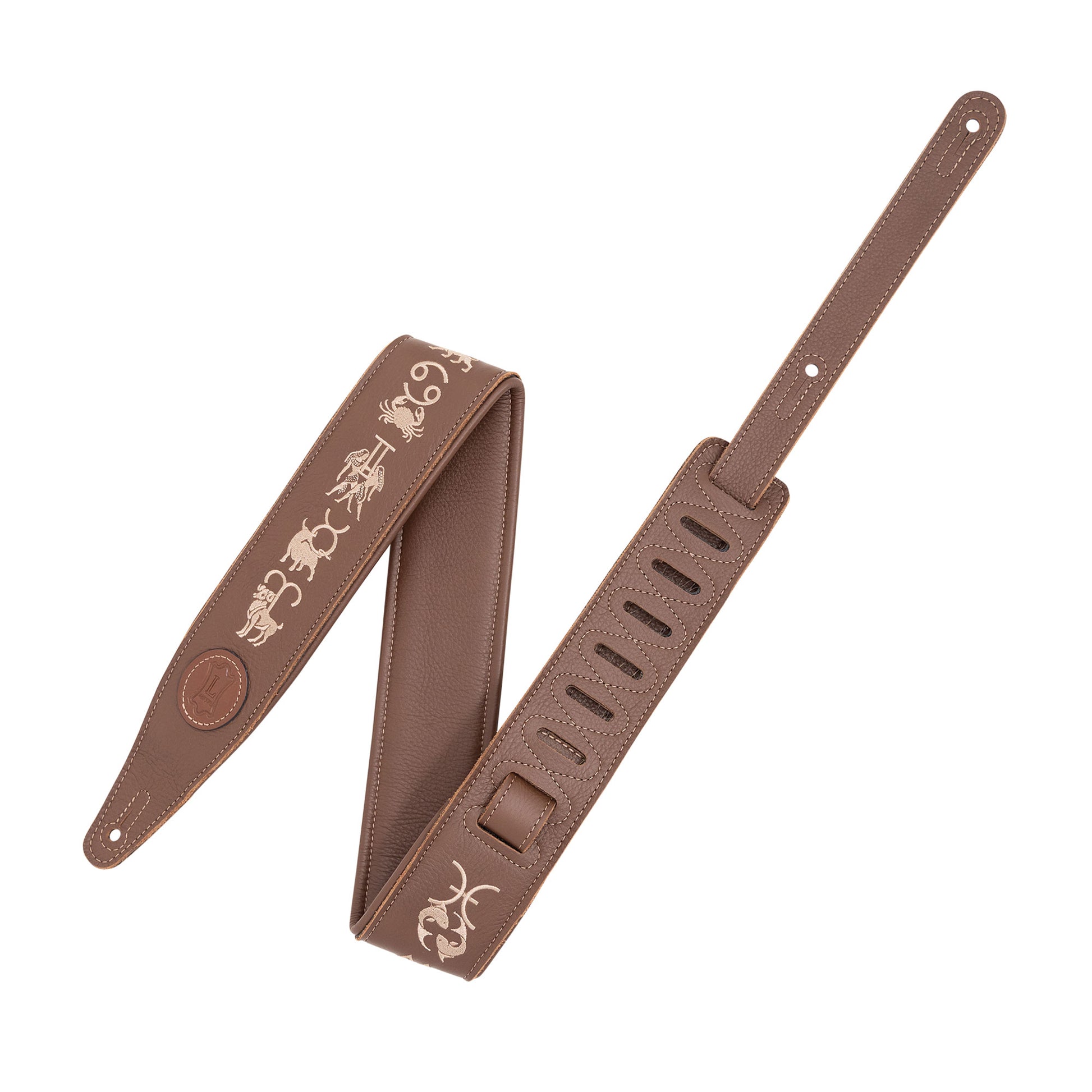 Levy's 2.5" Garment Leather Guitar Strap Brown w/Embroidered Zodiac Signs Straps