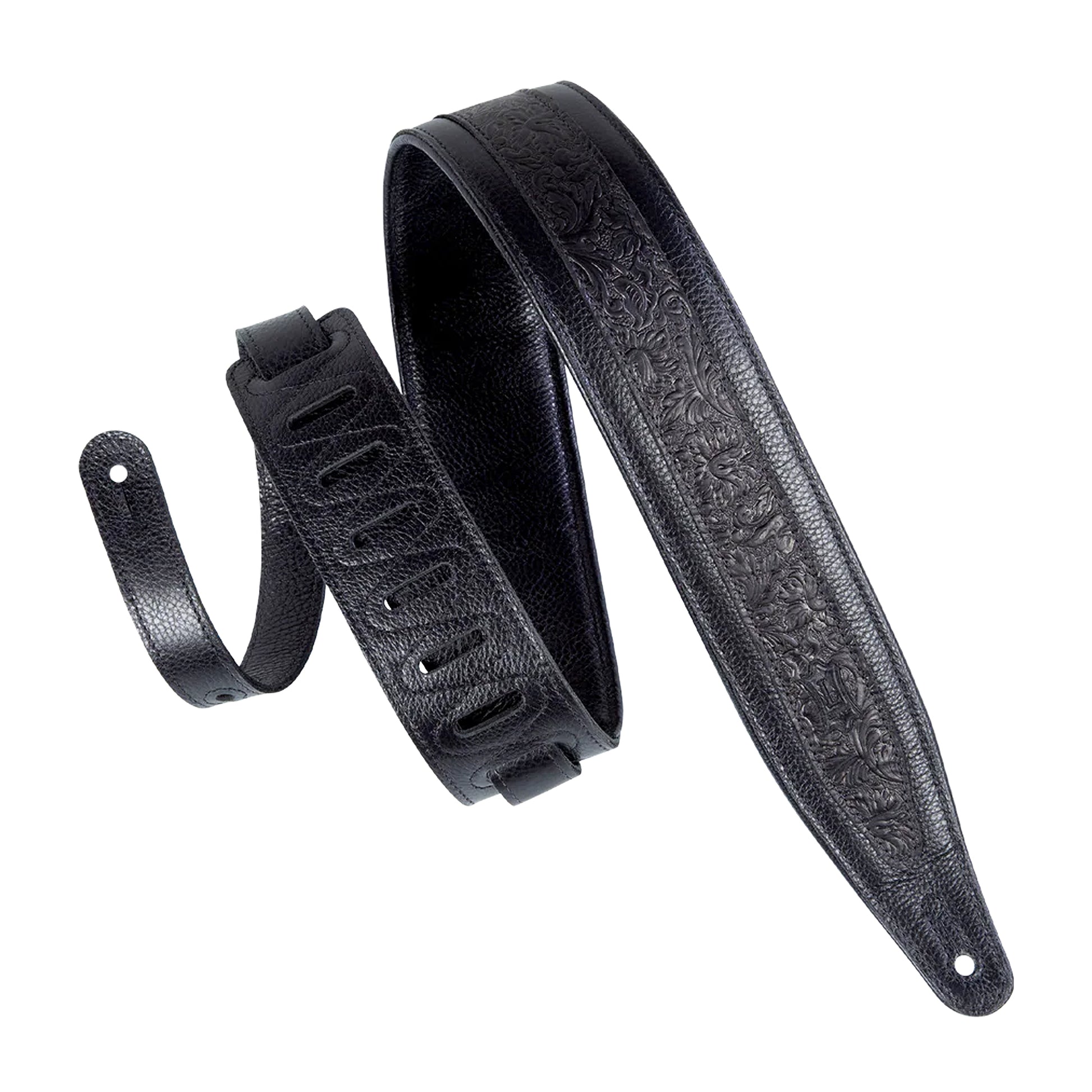 Levy's 2.5" Padded Garment Guitar Strap Black w/Florentine Top Straps