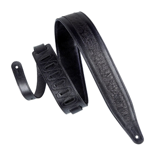 Levy's 2.5" Padded Garment Guitar Strap Black w/Florentine Top Straps