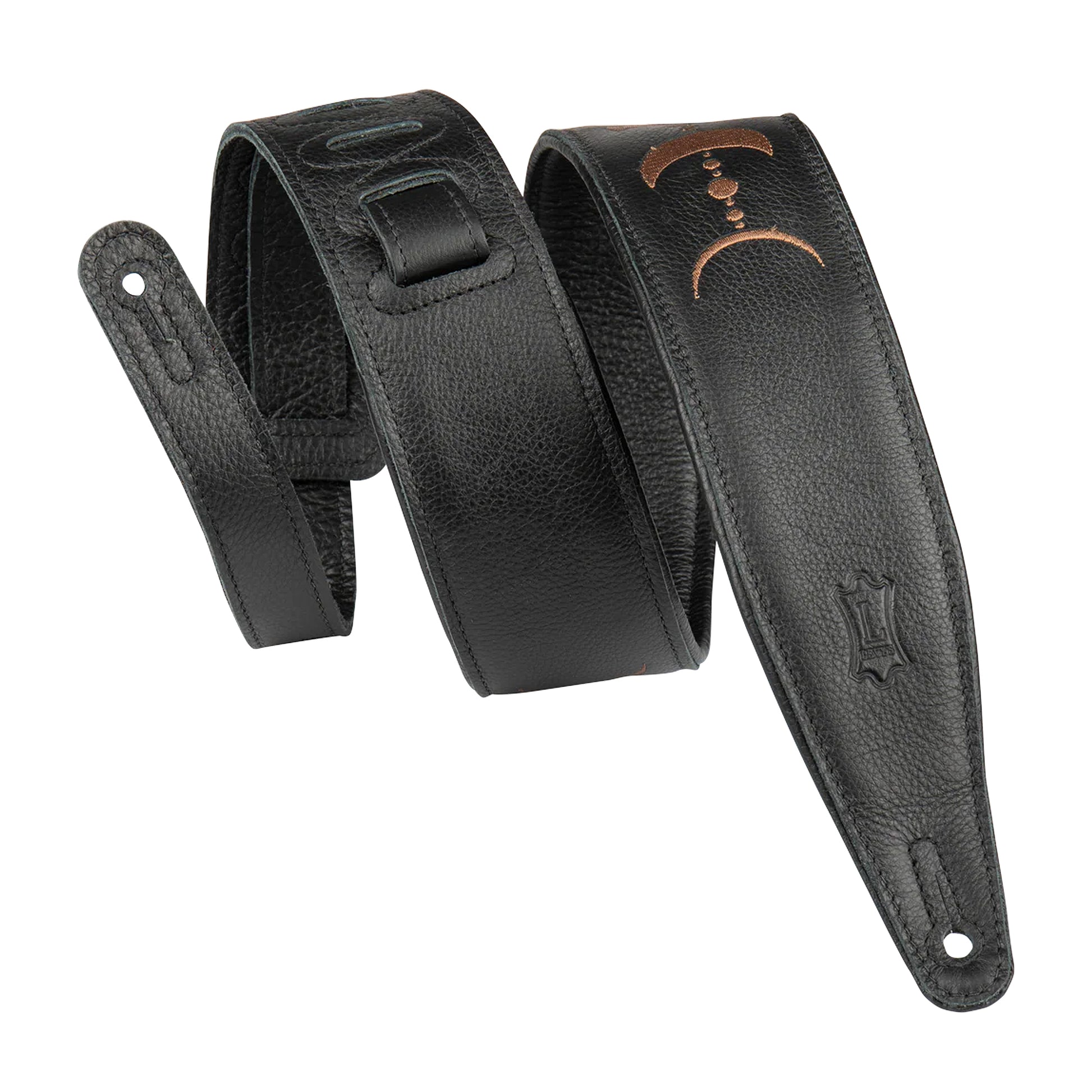 Levy's 2.5" Padded Garment Leather Guitar Strap Black w/Brown Moon Phases Straps