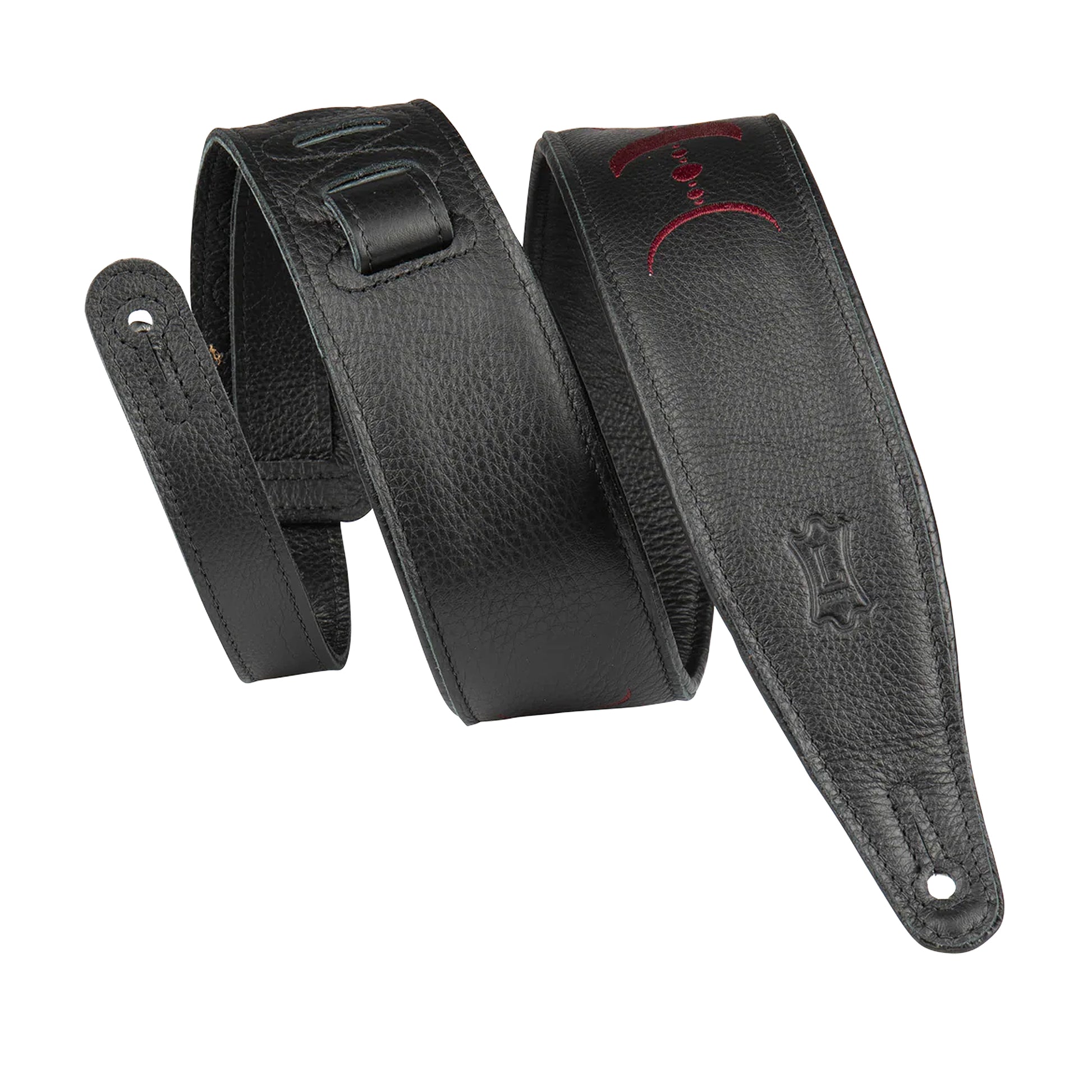 Levy's 2.5" Padded Garment Leather Guitar Strap Black w/Burgundy Moon Phases Straps
