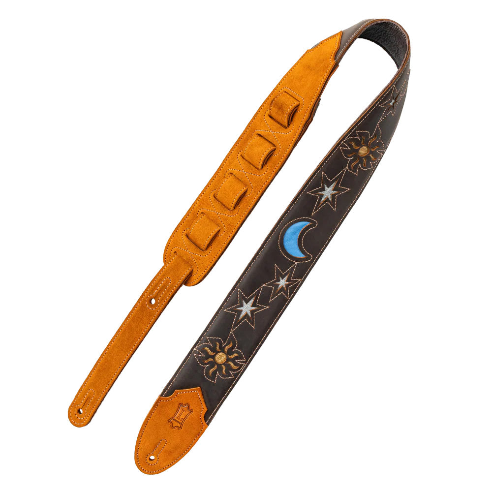 Levy's 2.5" Sun and Moon Series Leather Guitar Strap Dark Brown Straps