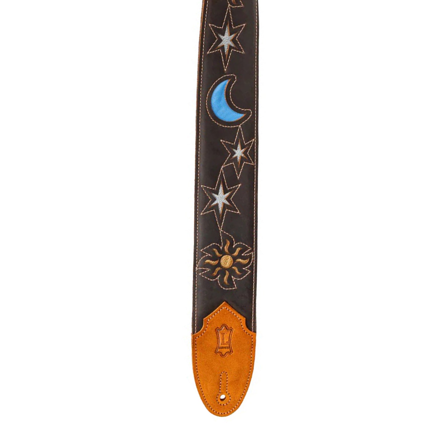 Levy's 2.5" Sun and Moon Series Leather Guitar Strap Dark Brown Straps
