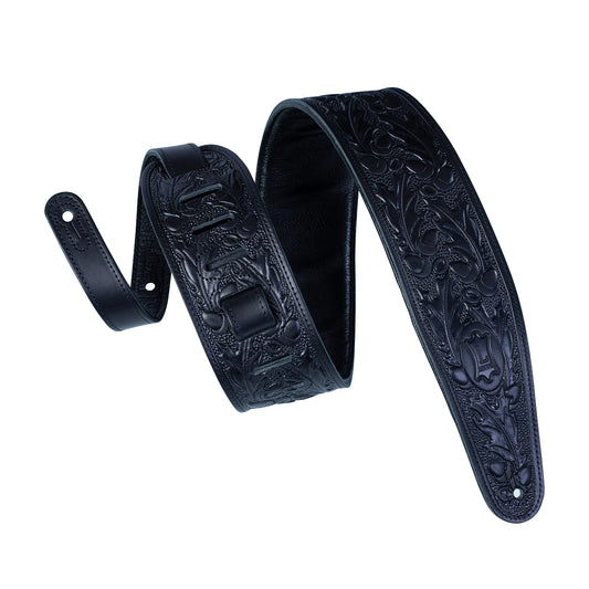 Levy's 3" Padded Veg-Tan Leather Guitar Strap Black w/Acorn and Oak Leaves Straps