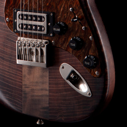 Lucem ST Deluxe Trans Black w/Flamed Giant Redwood Body & Bare Knuckle Irish Tour/Stormy Monday Set