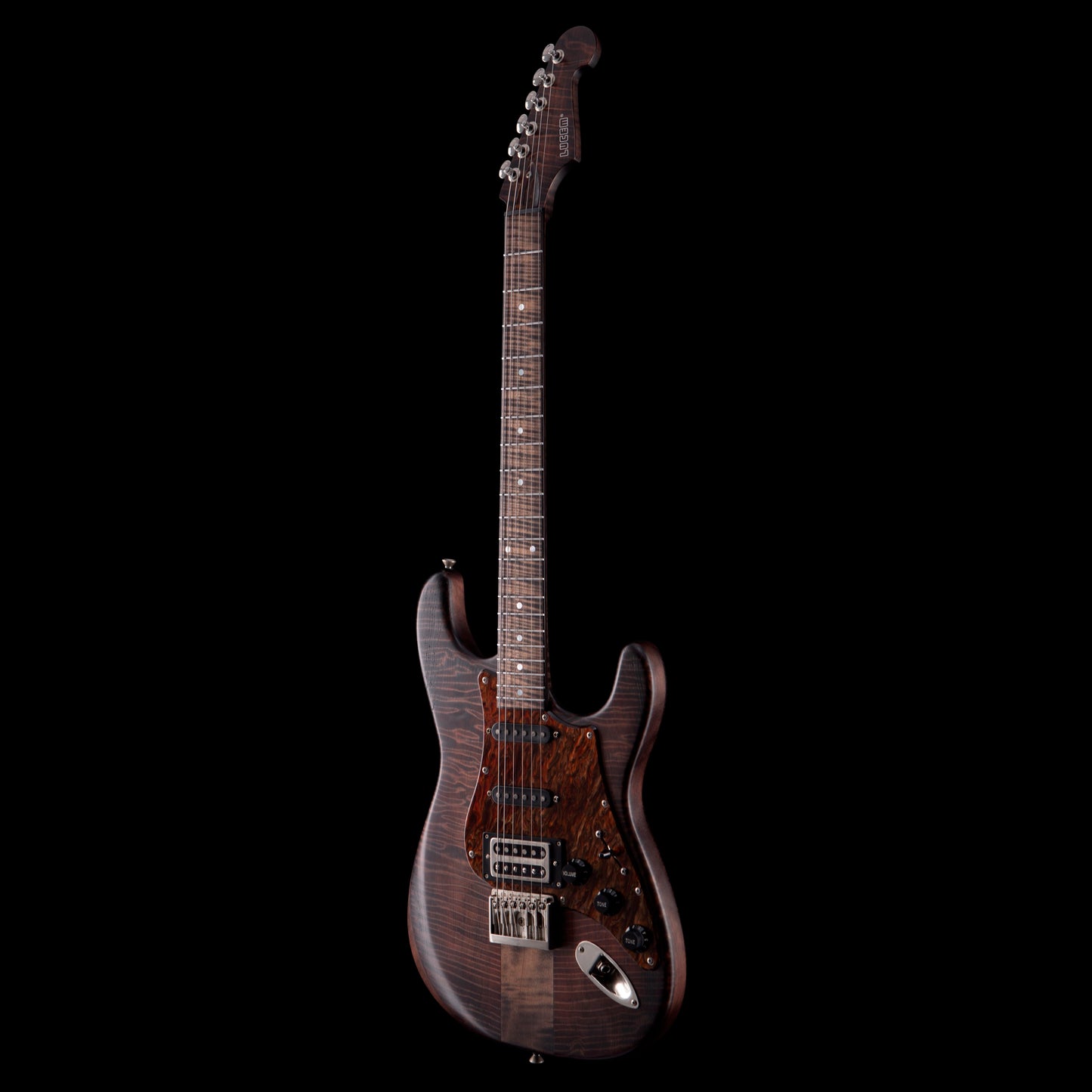 Lucem ST Deluxe Trans Black w/Flamed Giant Redwood Body & Bare Knuckle Irish Tour/Stormy Monday Set