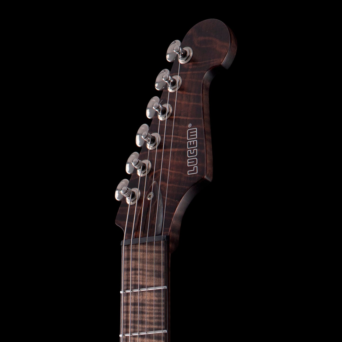 Lucem ST Deluxe Trans Black w/Flamed Giant Redwood Body & Bare Knuckle Irish Tour/Stormy Monday Set