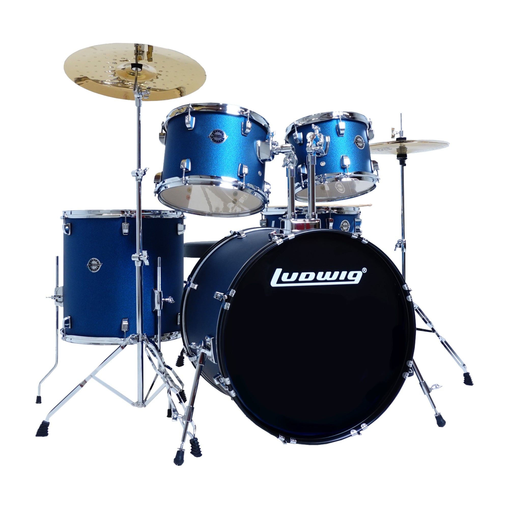 Ludwig Accent Drive 10/12/16/22/6.5x14 5pc. Drum Kit Blue Stardust w/Hardware & Cymbals Drums and Percussion / Acoustic Drums / Full Acoustic Kits