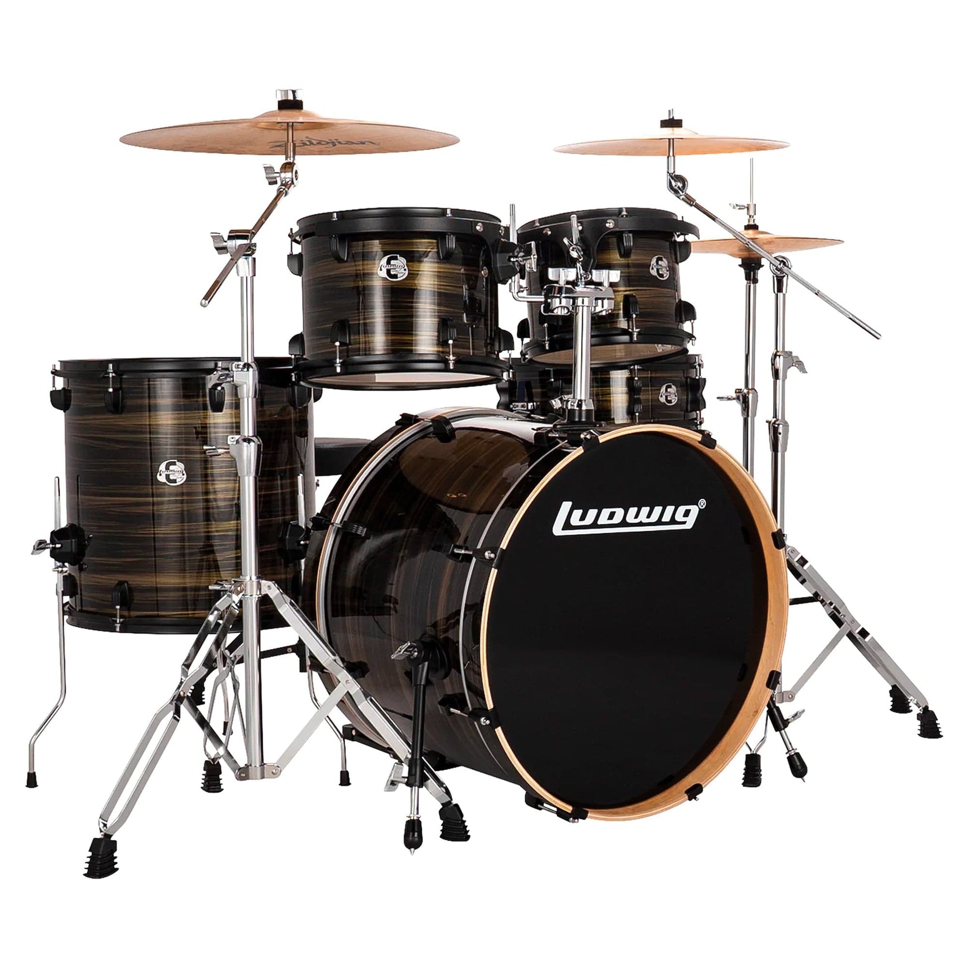 Ludwig Element Evolution 10/12/16/22/5x14 5pc. Drum Kit Bronze Swirl w/Hardware & Zildjian I Series Cymbals Drums and Percussion / Acoustic Drums / Full Acoustic Kits