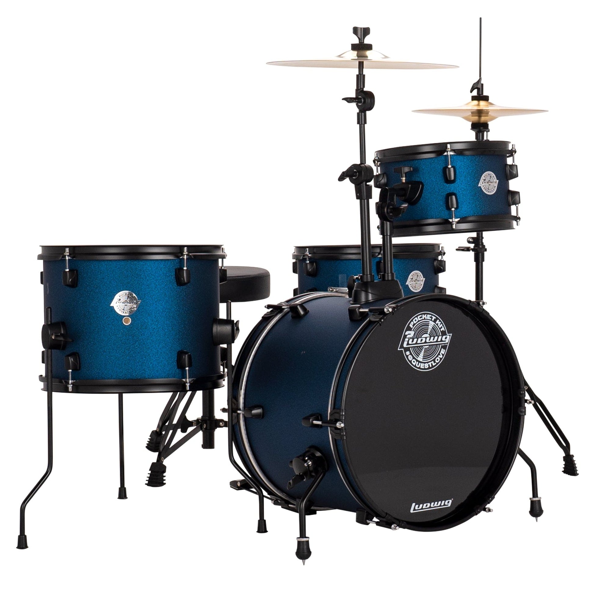 Ludwig Questlove Pocket 10/13/16/5x12 4pc. Drum Kit Blue Stardust w/Hardware & Cymbals Drums and Percussion / Acoustic Drums / Full Acoustic Kits