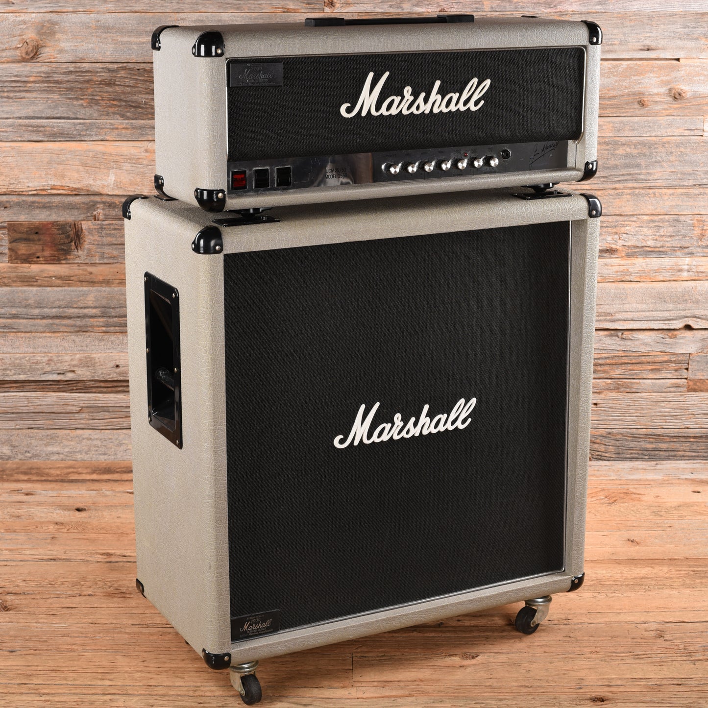 Marshall JCM 25/50 Model 2550 "Silver Jubilee" 2-Channel 50-Watt Guitar Amp Head w/ 2551A 300-Watt 4x12" Guitar Speaker Cab  1987 Amplifiers