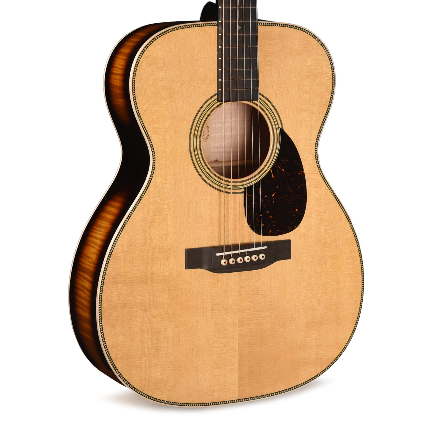 Martin Custom Shop OM-28 Style Auditorium Spruce/Pacific Big Leaf Flamed Maple Natural w/1935 Burst Back & Sides Acoustic Guitars