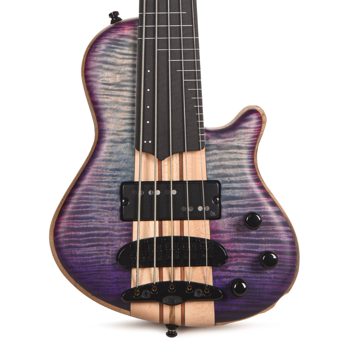 Mayones Cali 5 3A Flame Maple/Black Limba Custom Purple Partial Fretless (Displayed at NAMM 2026) Bass Guitars / 5-String or More