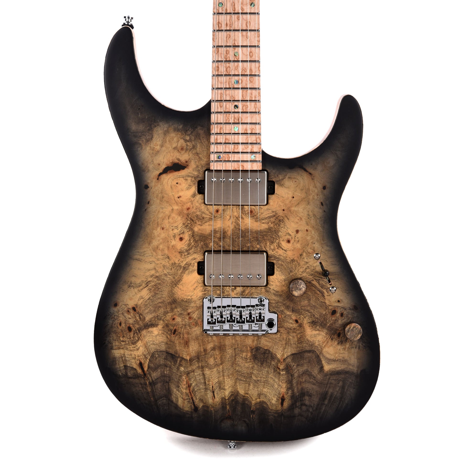 Mayones Aquila Elite S 6 Master Grade Buckeye Burl/Swamp Ash Trans Natural Black Burst Satin Electric Guitars / Solid Body