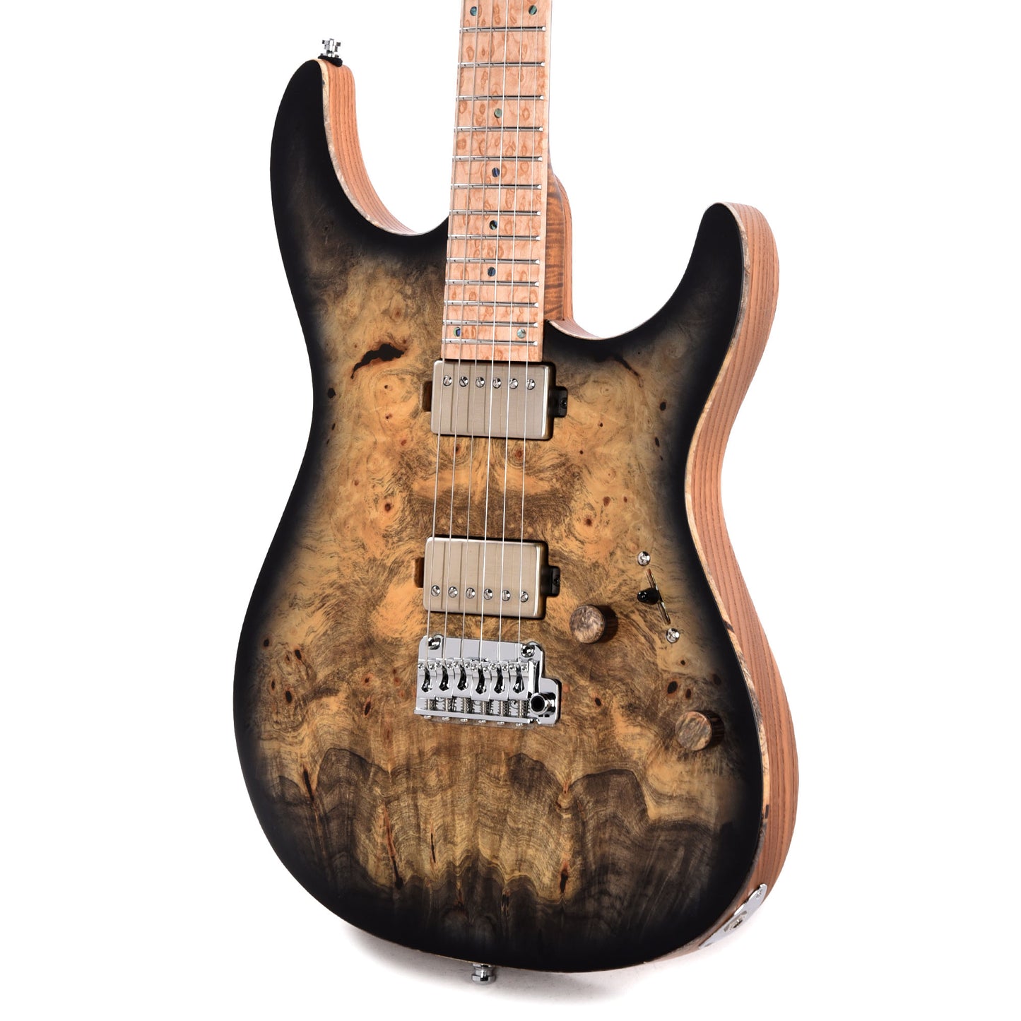 Mayones Aquila Elite S 6 Master Grade Buckeye Burl/Swamp Ash Trans Natural Black Burst Satin Electric Guitars / Solid Body
