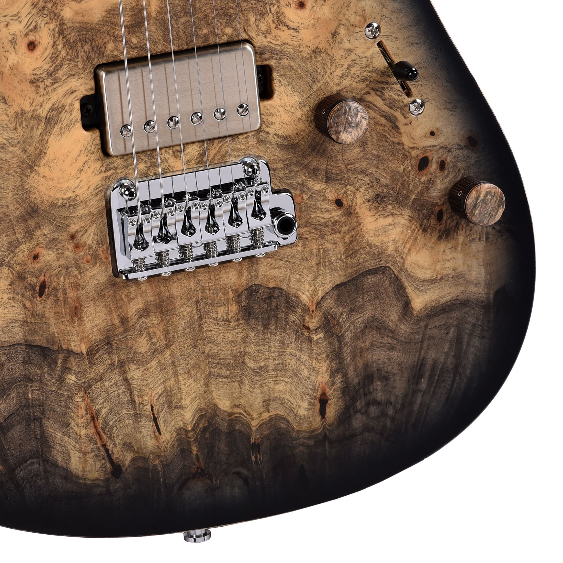 Mayones Aquila Elite S 6 Master Grade Buckeye Burl/Swamp Ash Trans Natural Black Burst Satin Electric Guitars / Solid Body