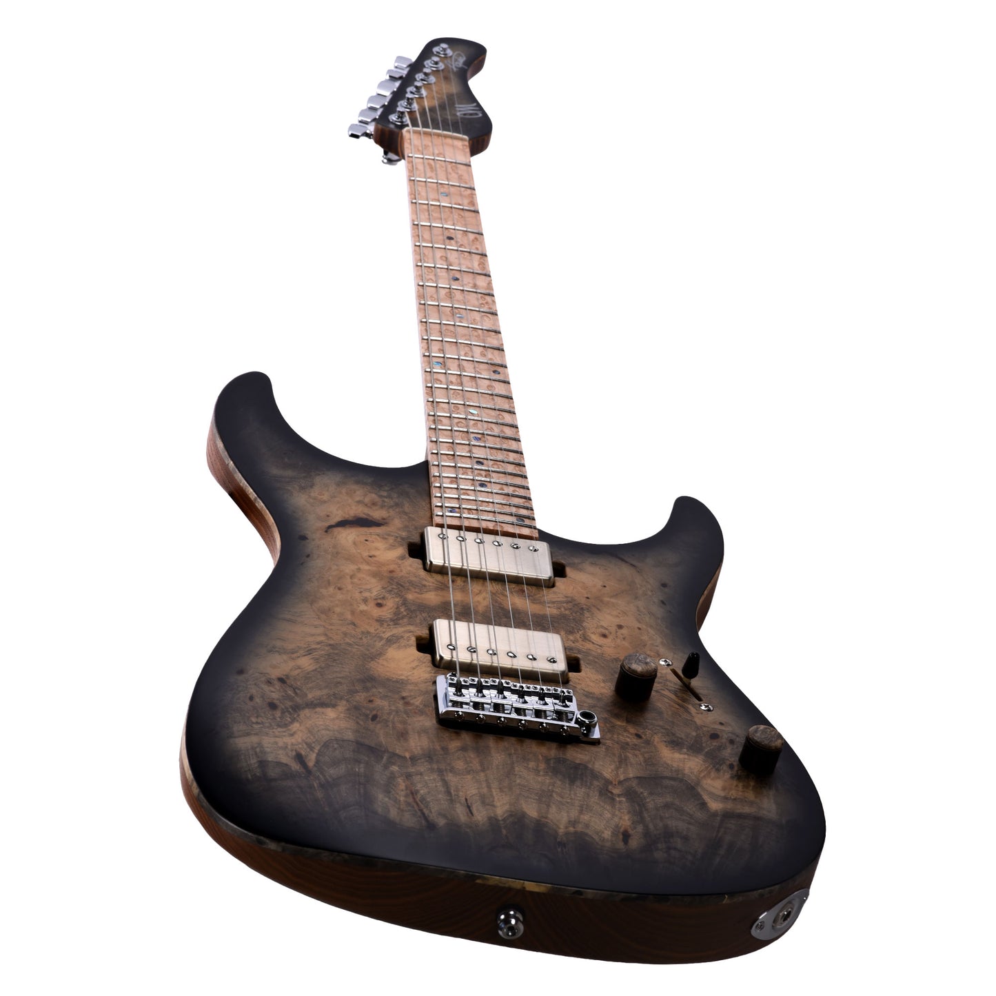 Mayones Aquila Elite S 6 Master Grade Buckeye Burl/Swamp Ash Trans Natural Black Burst Satin Electric Guitars / Solid Body
