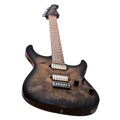 Mayones Aquila Elite S 6 Master Grade Buckeye Burl/Swamp Ash Trans Natural Black Burst Satin Electric Guitars / Solid Body