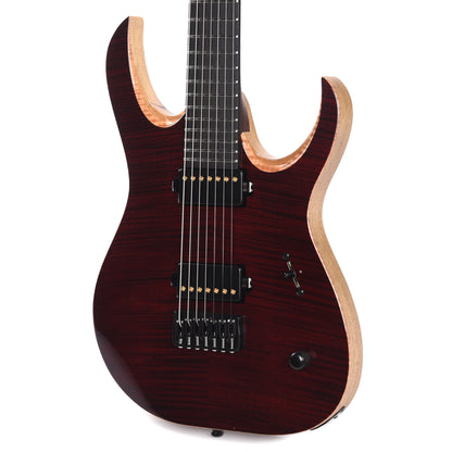 Mayones Duvell Elite 7 Baritone Flamed Maple 5A/Black Limba Trans Dirty Red Electric Guitars / Solid Body