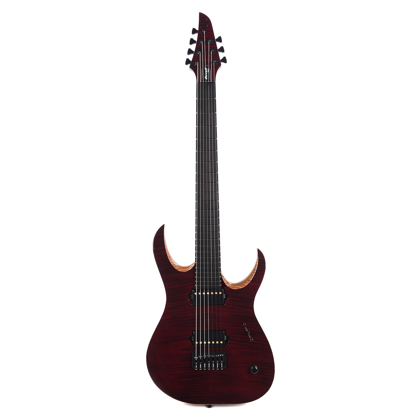Mayones Duvell Elite 7 Baritone Flamed Maple 5A/Black Limba Trans Dirty Red Electric Guitars / Solid Body