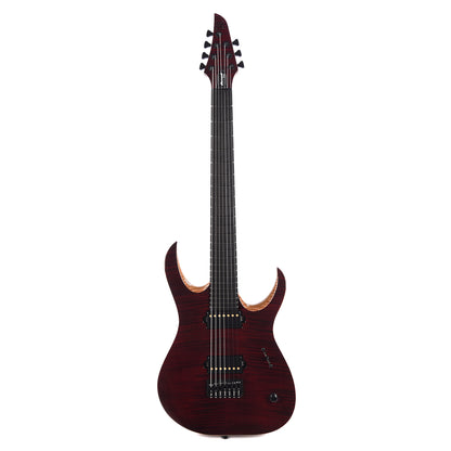 Mayones Duvell Elite 7 Baritone Flamed Maple 5A/Black Limba Trans Dirty Red Electric Guitars / Solid Body