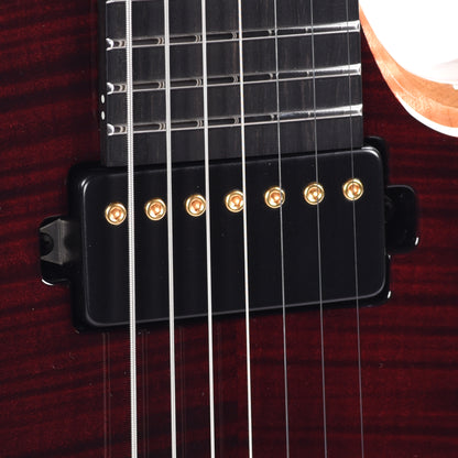 Mayones Duvell Elite 7 Baritone Flamed Maple 5A/Black Limba Trans Dirty Red Electric Guitars / Solid Body
