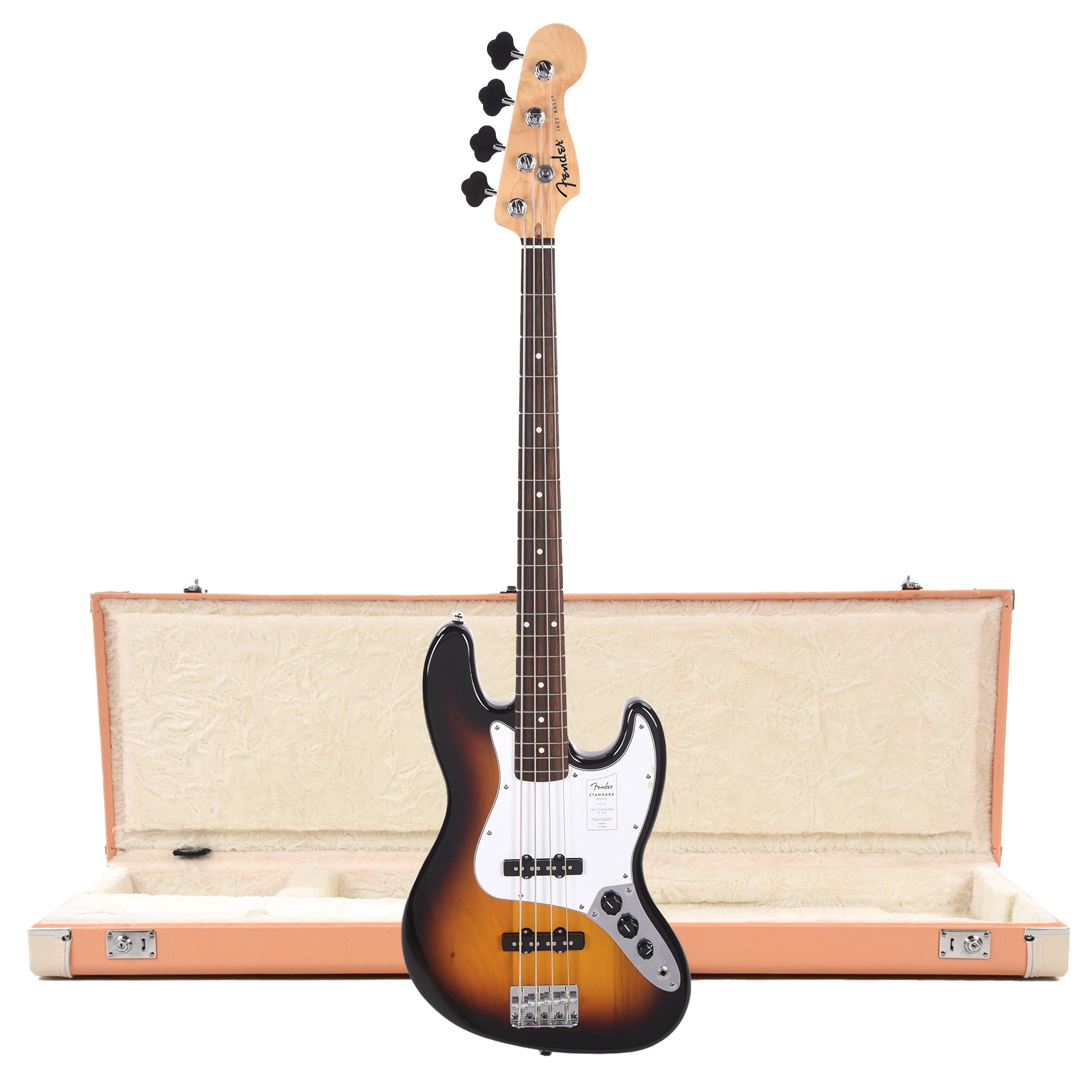 Fender Standard Jazz Bass LRL 3-Color Sunburst and Pacific Peach Hardshell Case Bundle