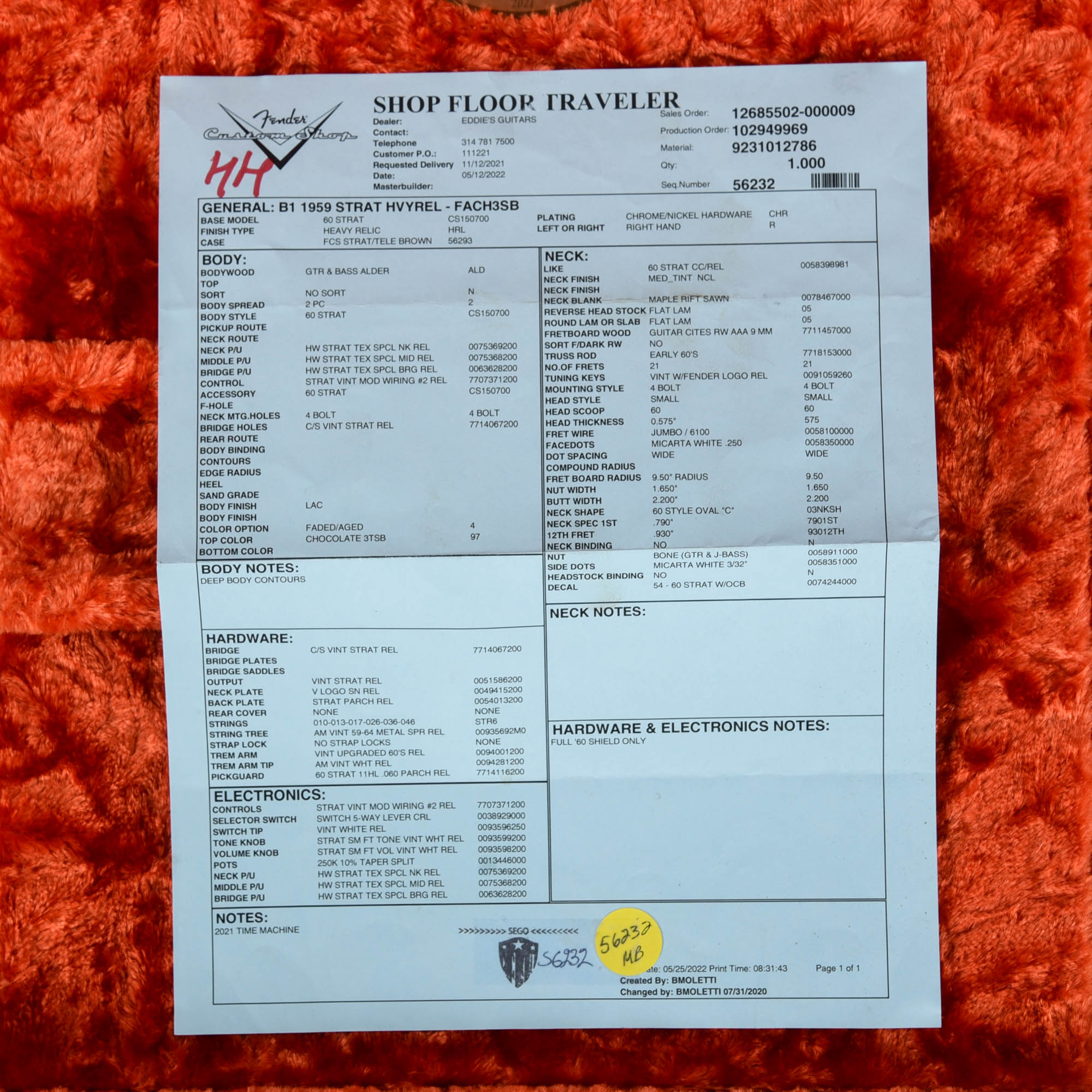 Fender Custom Shop 1959 Stratocaster Heavy Relic Sunburst 2022