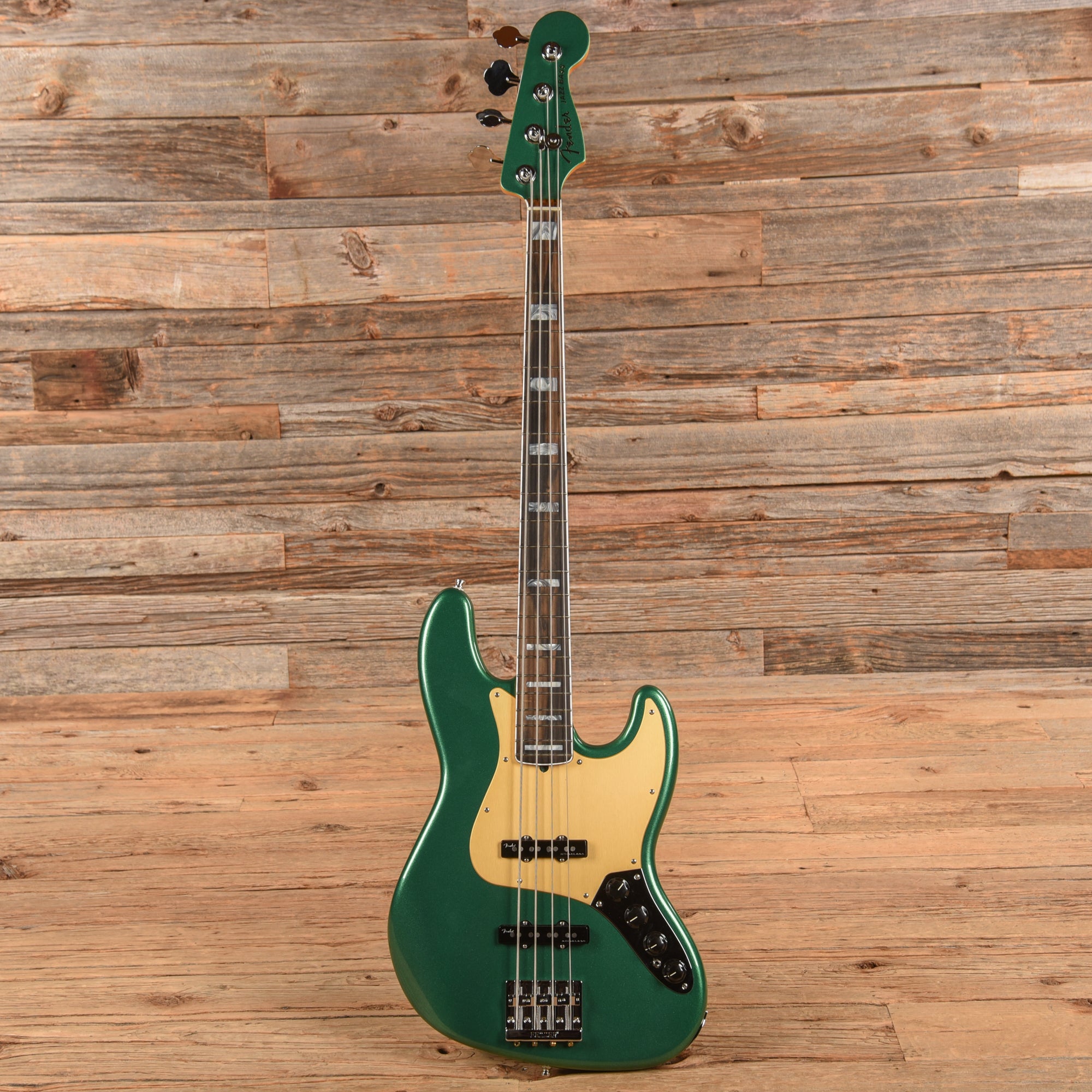 Fender American Ultra Jazz Bass Mystic Pine Green w/Ebony Fingerboard, Anodized Gold Pickguard, & Matching Headcap