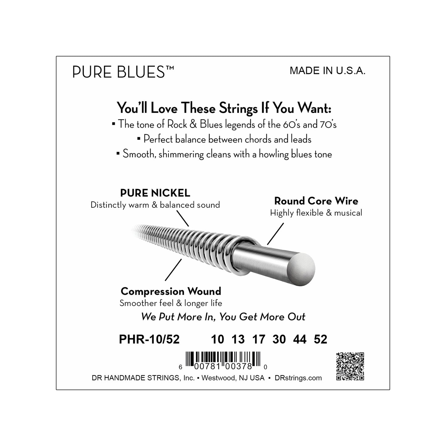 DR Strings Pure Blues Electric Strings Big & Heavy 10-52