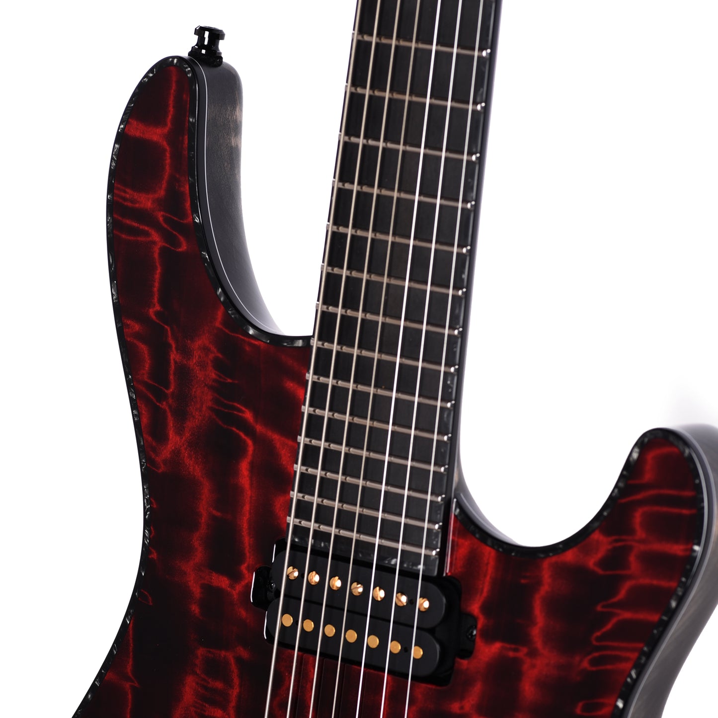 Mayones Regius 7 Curly Poplar 4A/Flamed Alder Trans Dirty Red