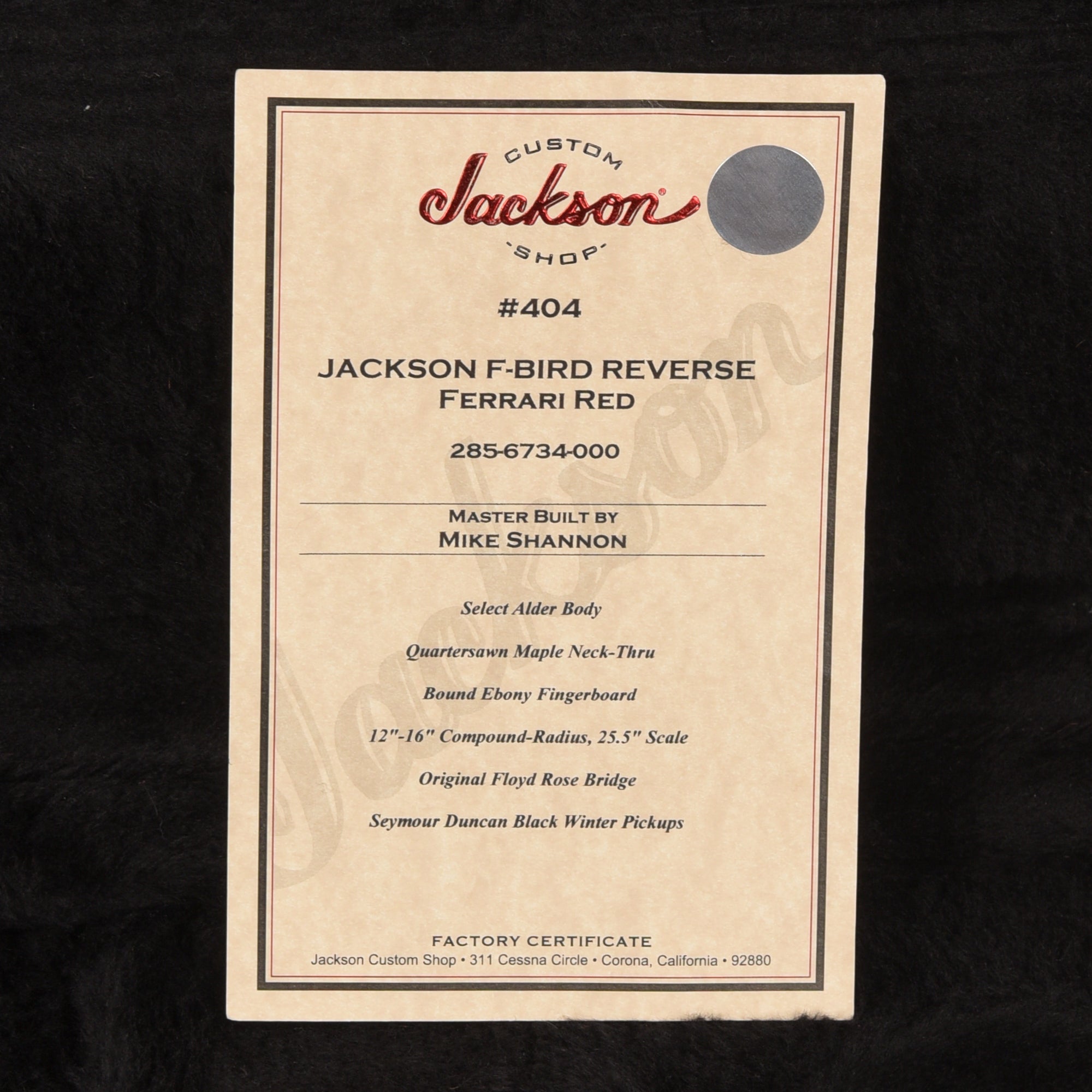 Jackson Custom Shop F-Bird Reverse Master Built by Mike Shannon Ferrari Red 2015