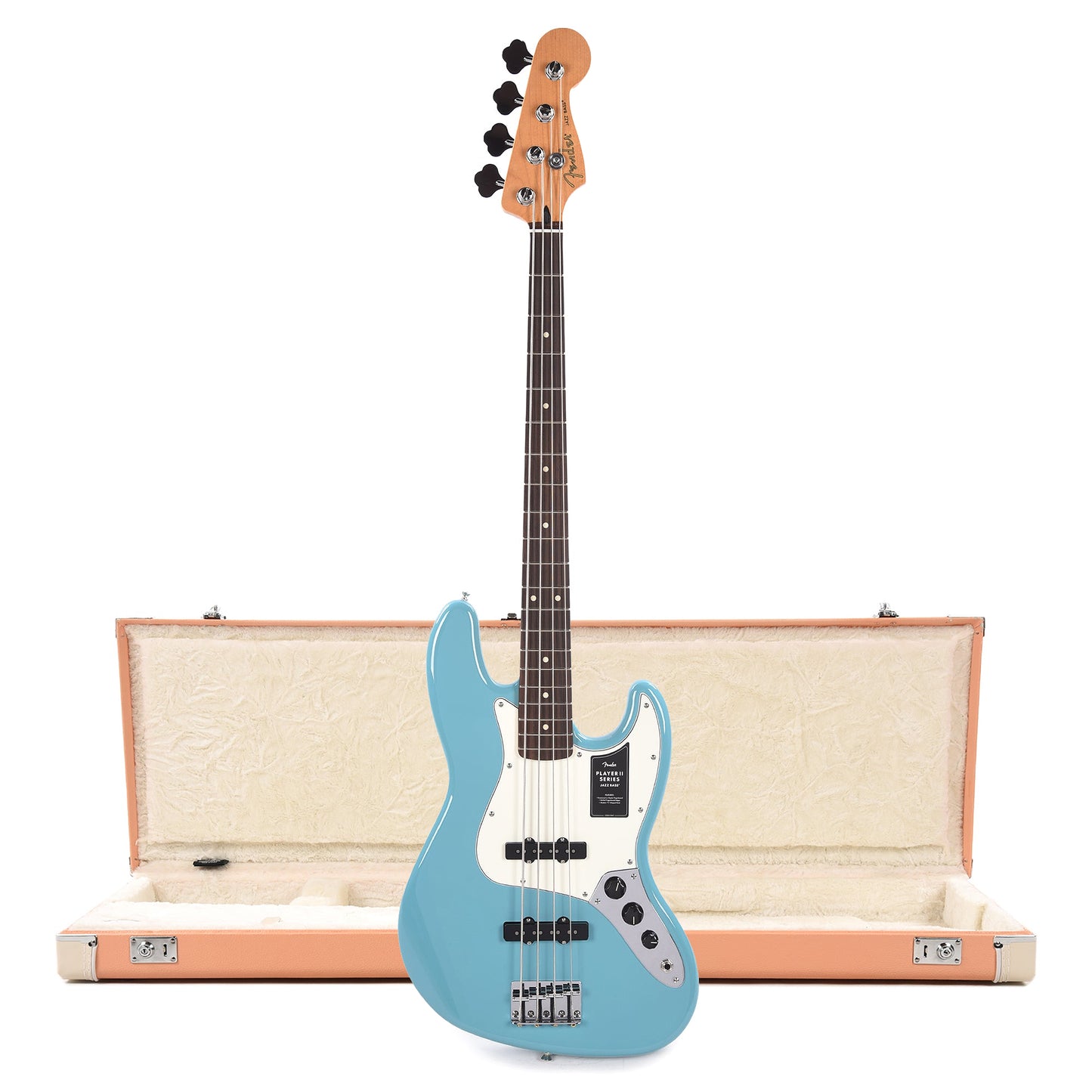 Fender Player II Jazz Bass RW Aquatone Blue and Pacific Peach Hardshell Case Bundle