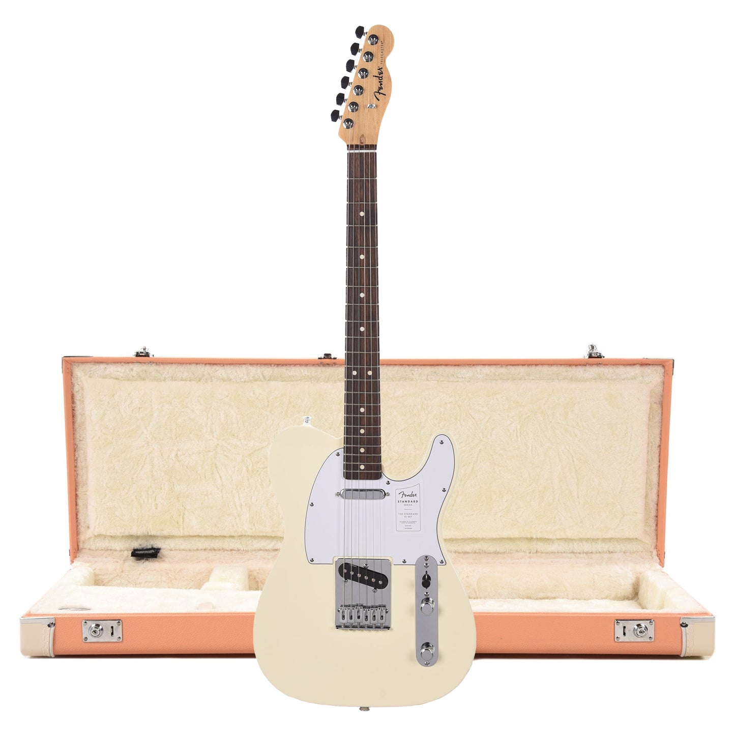 Fender Standard Telecaster LRL Olympic White and Pacific Peach Hardshell Case Bundle