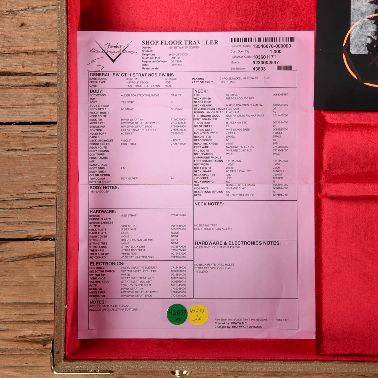 Fender Custom Shop SW GT11 Stratocaster NOS Silver 2025